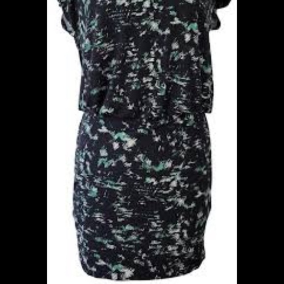 BCBGeneration black with teal and white pattern multicolor keyhole v neck midi - Picture 2 of 13